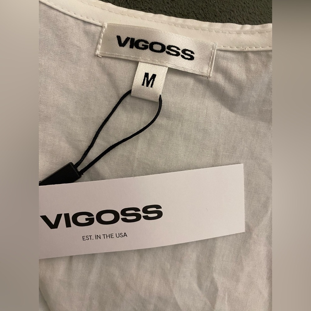 Vigoss White Puff Sleeve Peplum Blouse (M) Ptp 17" - Picture 2 of 2